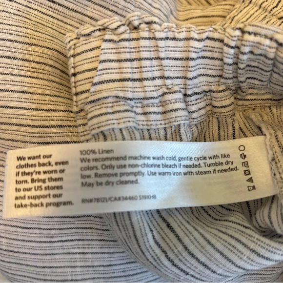 Eileen Fisher Pinstripe Gray Linen Pull On High Rise Pant Size Medium Pre-Loved - Picture 5 of 9